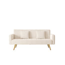 71.7 inch beige teddy fleece sofa bed Bring two throw pillows