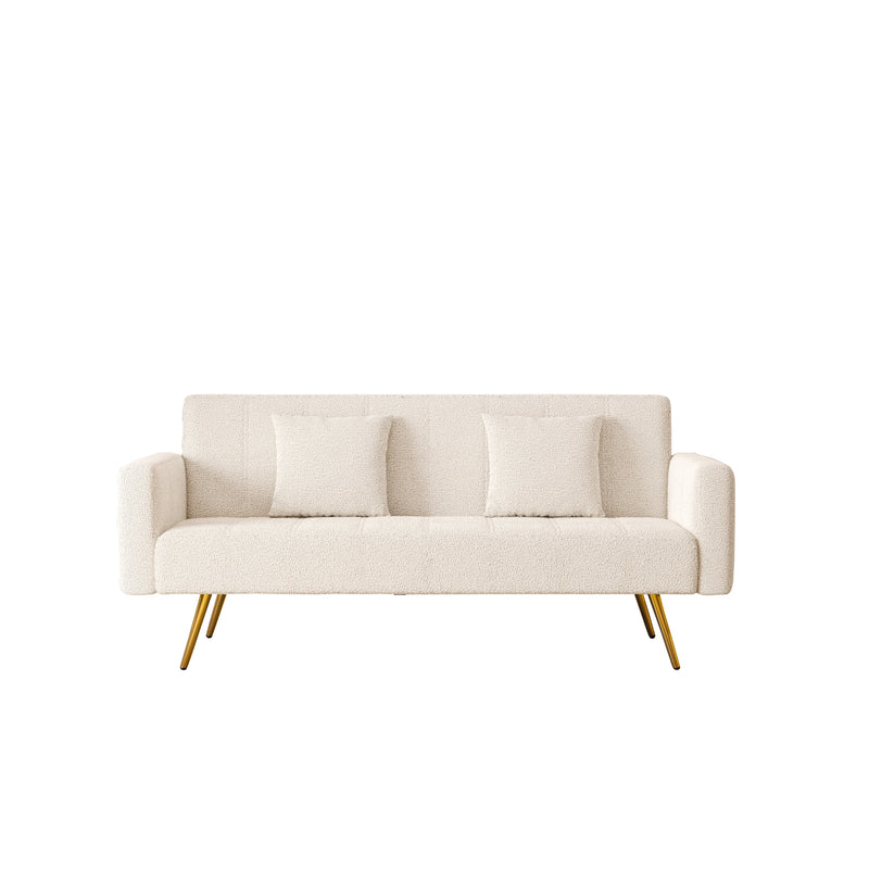 71.7 inch beige teddy fleece sofa bed Bring two throw pillows