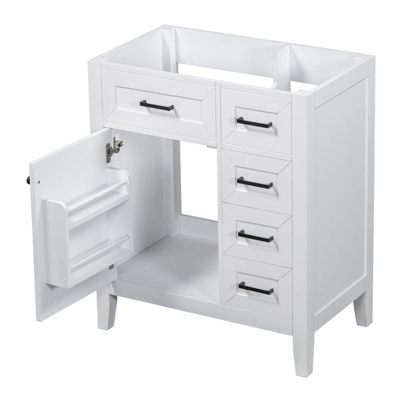 30" Bathroom Vanity without Sink, Cabinet Base Only, Bathroom Cabinet with Drawers, Solid Frame and MDF Board, White