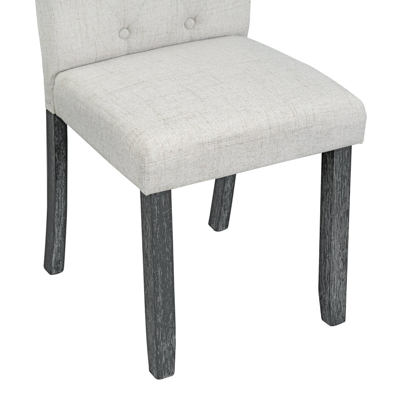 6-Piece Retro Rectangular Dining Table Set, Table with Unique Legs and 4 Upholstered Chairs & 1 Bench for Dining Room and Kitchen (Gray Wash)