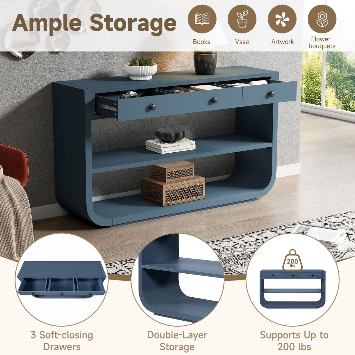 Console Table With 3 Soft Close Drawers & 2 Open Shelves, photo 11 of 40