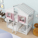House Bunk Bed With Roof, Window, Window Box, Door, With Safety Guardrails And Ladder by Unique Piece Furniture