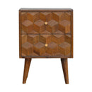 Cube Carved Bedside Table Nightstand - Chestnut by Unique Piece Furniture