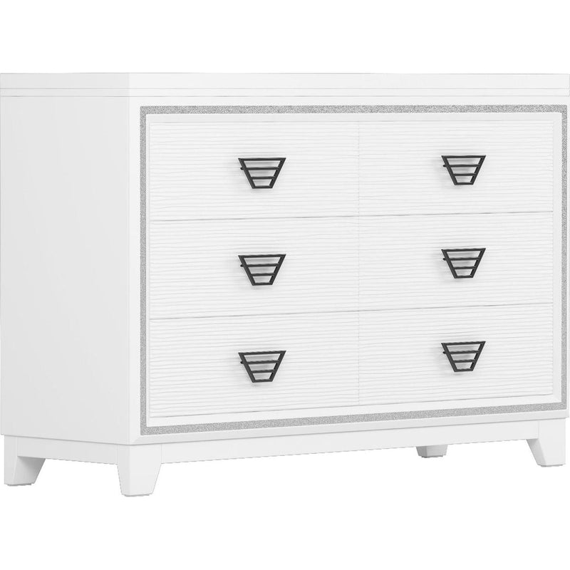 3-Pieces Bedroom Sets Queen Size Upholstered Bed with LED Lights, Nightstands and Dresser with Metal Handles and Sparkling Shiny Decoration, White