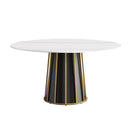 59.05" Modern Artificial Stone Round Panel Metal Iron Base Dining Table, Can Accommodate 8 People, (Not Including Chairs) - White / Black by Unique Piece Furniture