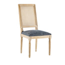 Elegant French Country Dining Chairs Set of 6 with Cane Backrest & Upholstered Seats in Blue Gray Solid Rubberwood Frame