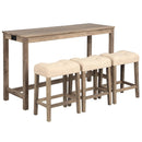 4-Piece Bar Table Set with Power Outlet, Dining Bar Table and Chairs Set, Bar Table Set with 3 Padded Stools for Living Room, Dining Room, Game Room, Brown by Montret