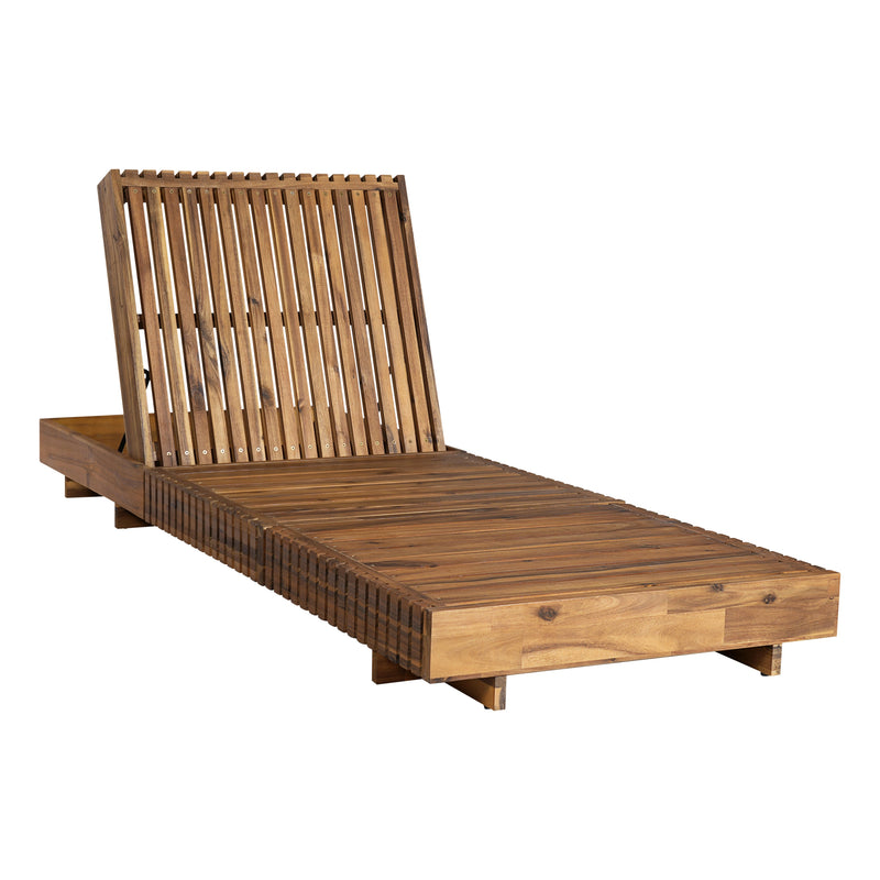 Outdoor Chaise Lounge Chair with 6-Position Adjustable Backrest,Acacia solid wood,TEAK COLOR