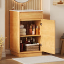 Bathroom Vanity With Sink, Freestanding Single Cabinet With Soft Closing Door And Adjustable Shelf - Natural Wood by Unique Piece Furniture