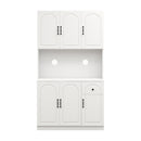 71" Kitchen Pantry Storage Cabinet with Microwave Oven Countertop, Freestanding Hutch Cabinet with Adjustable Shelves, 6 Doors and 1 Drawer-White