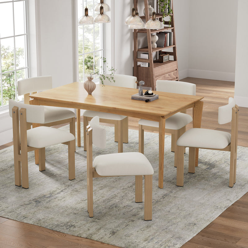 Mid-Century 7-Piece Dining Set with Upholstered Armless Chairs and Natural Wood Table