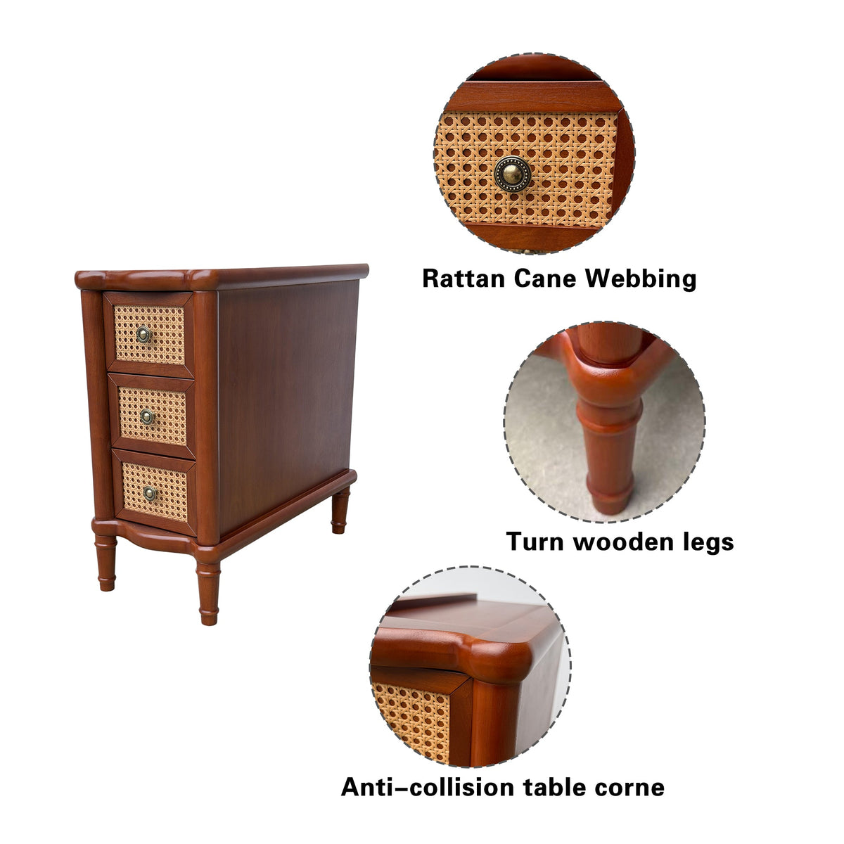 Rattan Narrow Side Table with 3 Drawers, photo 5 of 9