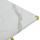 7-Piece Modern Dining Table Set, Rectangular Marble Texture Kitchen Table and 6 PU leather Chairs with X-Shaped Gold Steel Pipe Legs for Dining Room (White)