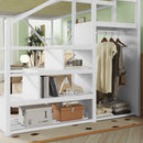 Queen Size Loft Bed with Stairs, Metal Queen Loft Bed with Storage Shelves