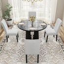 5 Piece Round Dining Table Set, Modern Dining Table And 4 Upholstered Chairs For Dining Room by HouseOfZazla