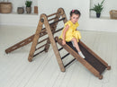3in1 Montessori Climbing Set: Triangle Ladder + Slide Board + Net – Chocolate by Goodevas