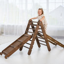 3in1 Montessori Climbing Set: Triangle Ladder + Slide Board + Net – Chocolate by Goodevas