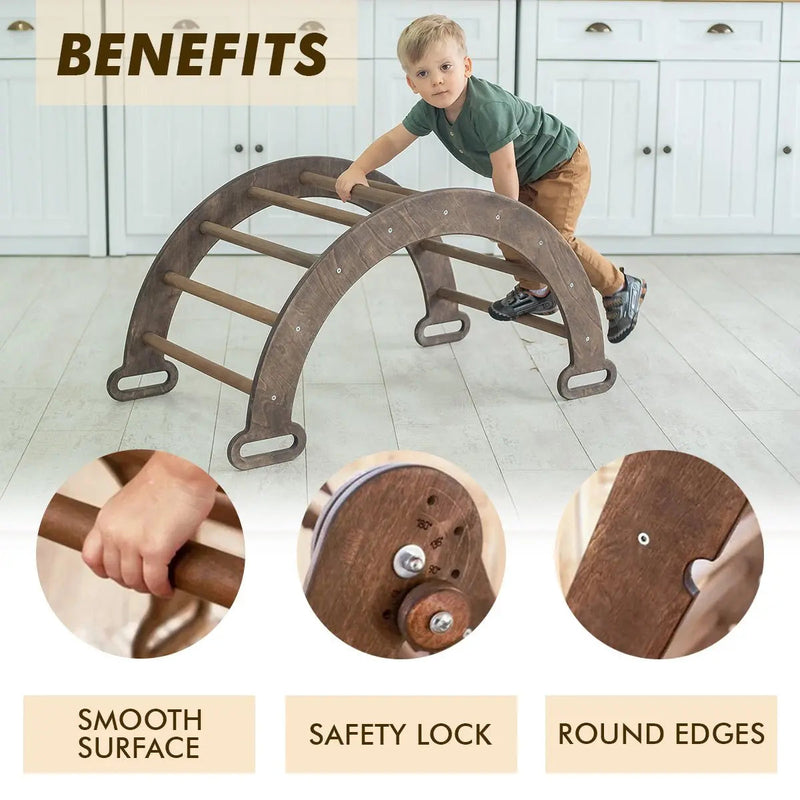 3in1 Montessori Climbing Set: Climbing Arch + Slide Board + Cushion – Chocolate