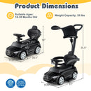 3-in-1 Ride on Push Car Mercedes-Benz Licensed Sliding Car with Canopy-Black