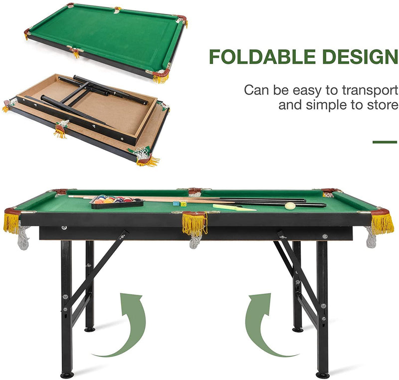 47" Folding Portable Billiard Table for Kids and Family - Pool Game Table with Cues, Balls, Chalk, Cleaning Brush, Tripod - Home or Office Play Fun