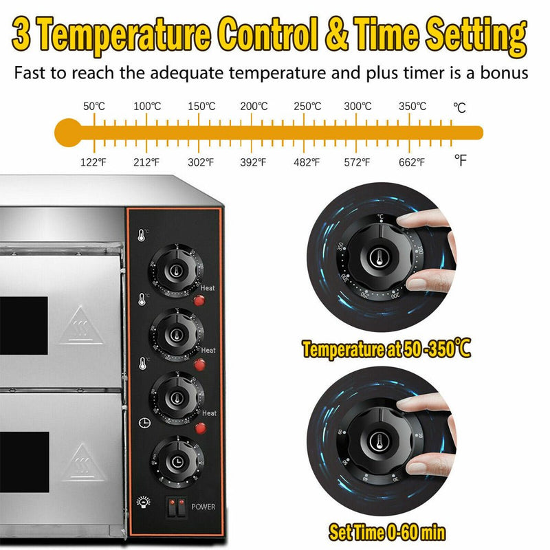 3KW Premium Electric Commercial Stainless Steel Double Deck Pizza Oven (98620571)