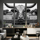 Black White Texas Longhorn Bull Canvas Wall Art, Western Ranch Cattle Photography Print, Rustic Farmhouse Cowboy Decor Artwork by MyGreatCanvas | Canvas Wall Art Prints | Photo Prints & Wall Decor