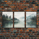 3 Piece Triptych Canvas Print Set, Oil Painting Landscape Painting, Tropical River Scene, Minimalist Boho Decor