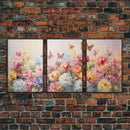Peony Wall Art, Butterflies Art, Botanical Art Print, Canvas Print, Wall Art, 3 Piece Wall Art, Congratulations Gift, Bookshelf Decor