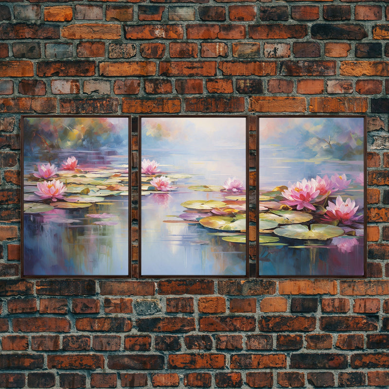 Water Lily Art, Lotus Wall Print, Lake Wall Art, Canvas Print, Wall Art, 3 Piece Wall Art, Botanical Art Print, Boho Wall Art, Kitchen Art