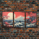 Japanese Ukiyo-e Mountains Sunset Set of 3 Prints, Japanese Ink Block, Ukiyo-e Wall Art, Living Room Art, Above Bed Decor, 3 Panel Print Set