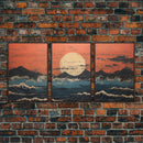 Ocean Waves, Grunge Wall Art, Asian Art, Japanese Wall Art, Canvas Print, Wall Art, 3 Piece Wall Art, Gaming Wall Decor, Farmhouse Art