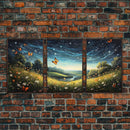 Wildflower Meadow. Wildflower Art, Canvas Print, Butterflies, Wall Art, 3 Piece Wall Art, Country Home Decor, Indie Room Decor, Room Decor