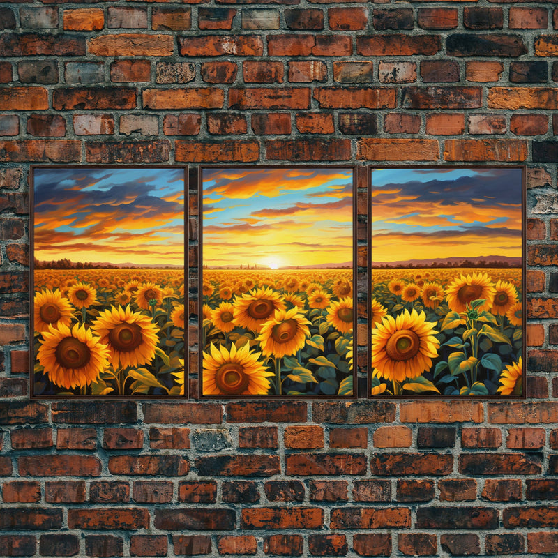 Beautiful Canvas Print Set | Sunflowers Wall Art Triptych | Botanical Print Set | Living Room Wall Art | Flower Illustrations | Flower Art