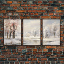 3 Piece Winter Scene, Framed Canvas Prints, Triptych Christmas Painting, Christmas Decor, Winter Art, Christmas Wall art, Xmas Art