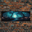 The mycelium Networrk, Fantasy Art, Framed Canvas Print, Bioluminescent Fantasy Forest At Night, Blue Glowing Ambience Art