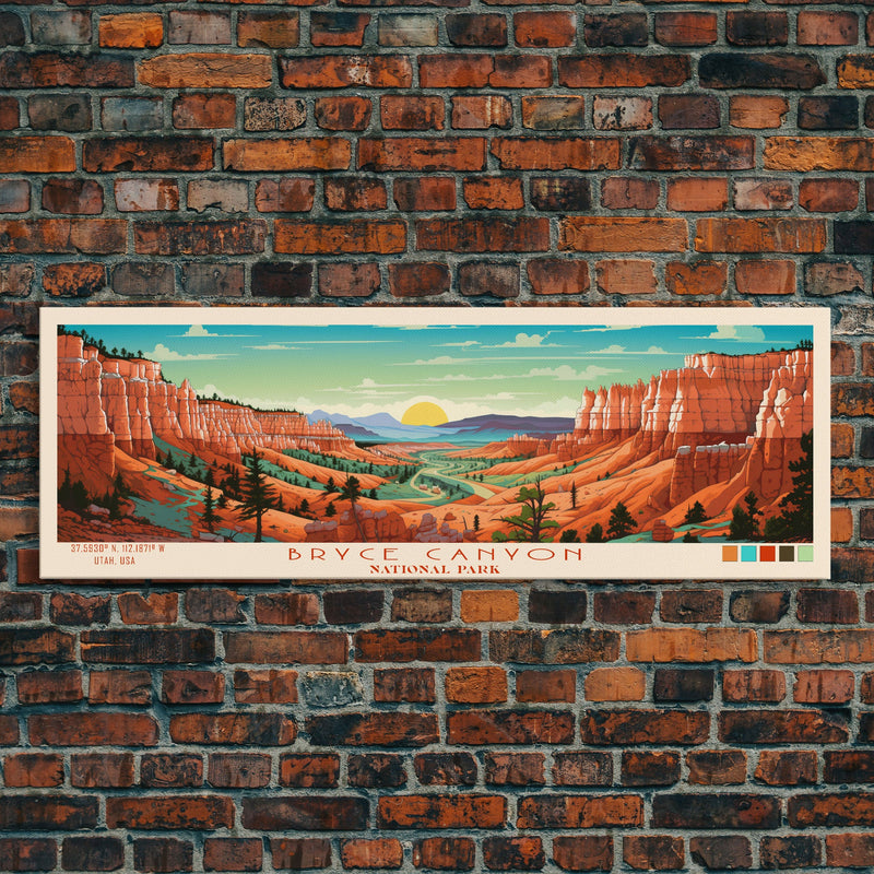 Bryce Canyon National Park, Panoramic Utah Travel Art, National Park Print, Minimalist Travel Art, Midcentury Modern Style Landscape