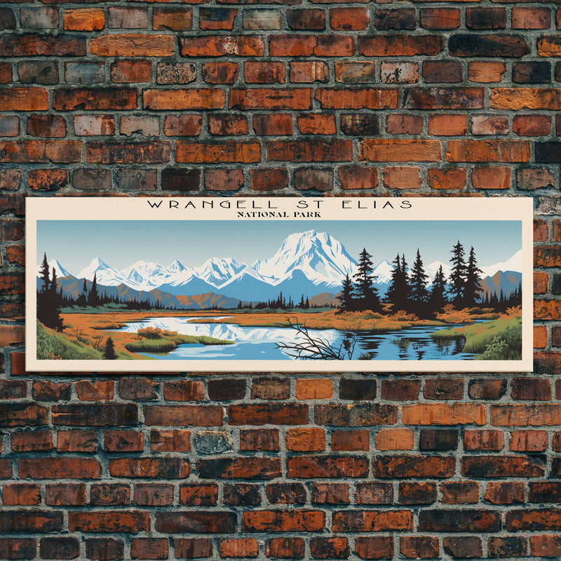 Wrangell St. Elias National Park Panoramic Alaska Travel Art, National Park Print, Minimalist Travel Art, Midcentury Modern Style Landscape