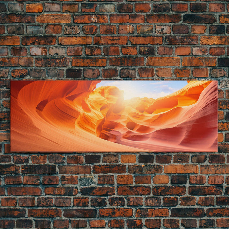 Beautiful Photographic Panoramic of Antelope Canyon Arizona, Sunset Photography, Framed Canvas Print, Landscape Photography, Landmark Art