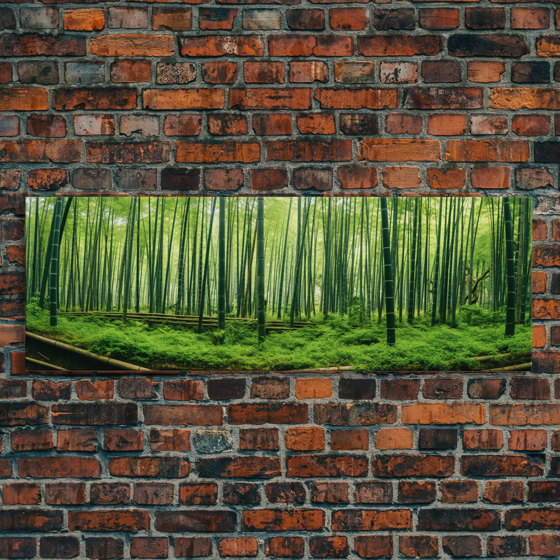 Beautiful Photographic Panoramic of Arashiyama Bamboo Grove Kyoto Japan, Framed Canvas Print, Landscape Photography, Landmark Art