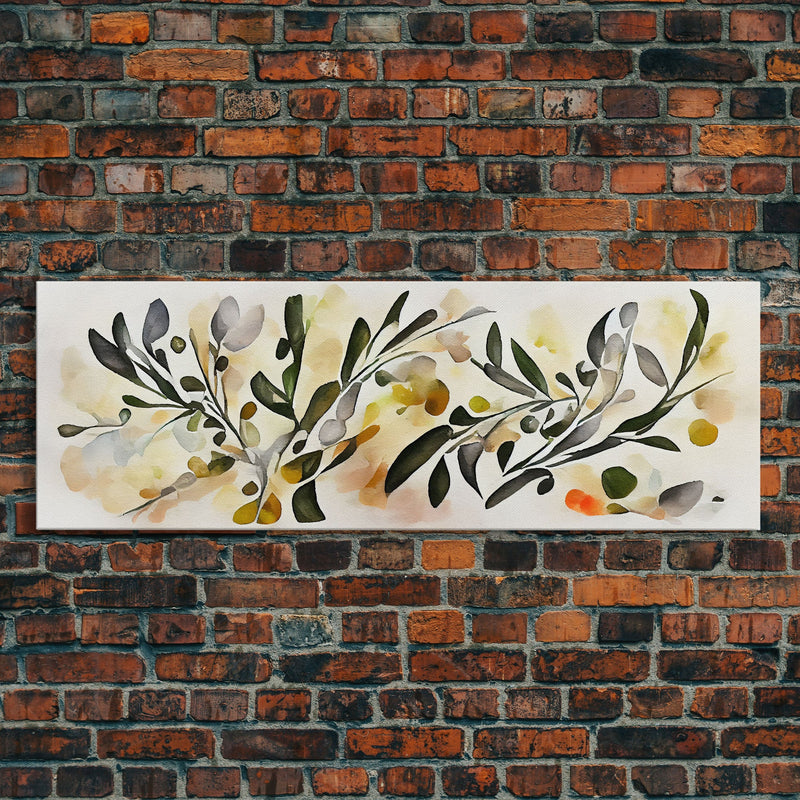 Apple Tree Leaves Wall Art, Ready To Hang Canvas Print, Panoramic Art, Floral Arrangement Wall Decor