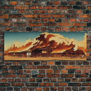 Wild West Canvas Art, Ready To Hang Canvas Print, Panoramic Art, Old West Saloon On Fire