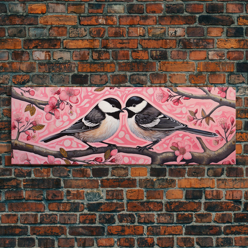 The Kissing Orioles, Cute Bird Art, Framed Canvas Print, Valentine's Day, Gift For Her