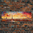Eiffel Tower Abstract Paris France Panoramic Framed Canvas Print, Van Gogh Inspired Original Painting, Colorful Wall Art