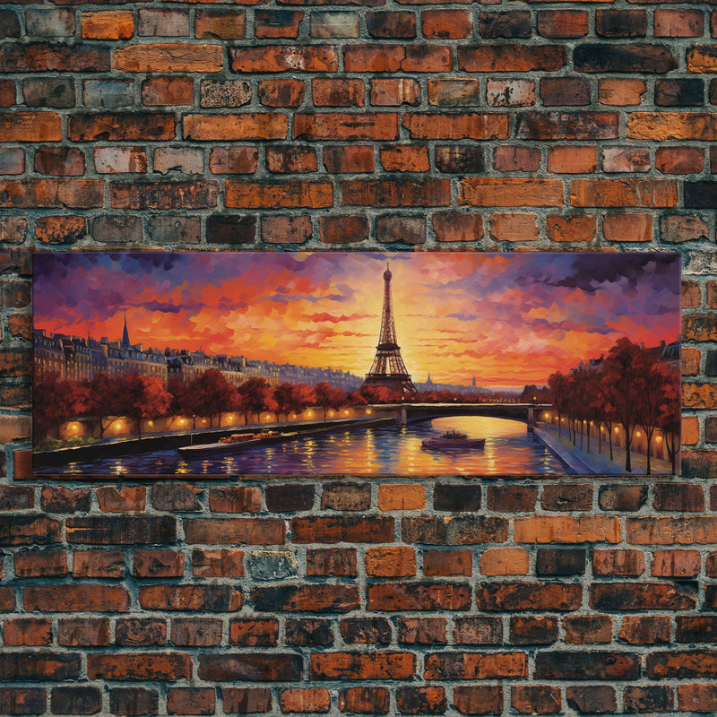 An Evening In Paris, Van Wogh Inspired Eiffel Tower Painting Canvas Print, Retro Modern Paris France Decor