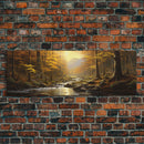 The Forest In The Fall, Fall Centerpiece, Panoramic Painting Framed Canvas Print, Fall Decor, Orange Leaves Falling In The Forest