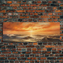 Framed Wall Art Print Set Sunset Horizon on Beach Shore Nature Ocean Oil Painting Nautical Scenic Colorful Multicolor Ultra