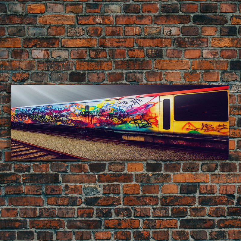Train Box Car Graffiti Art, Extra Large Wall Art, Framed Panoramic Canvas Print, Framed Wall Decor