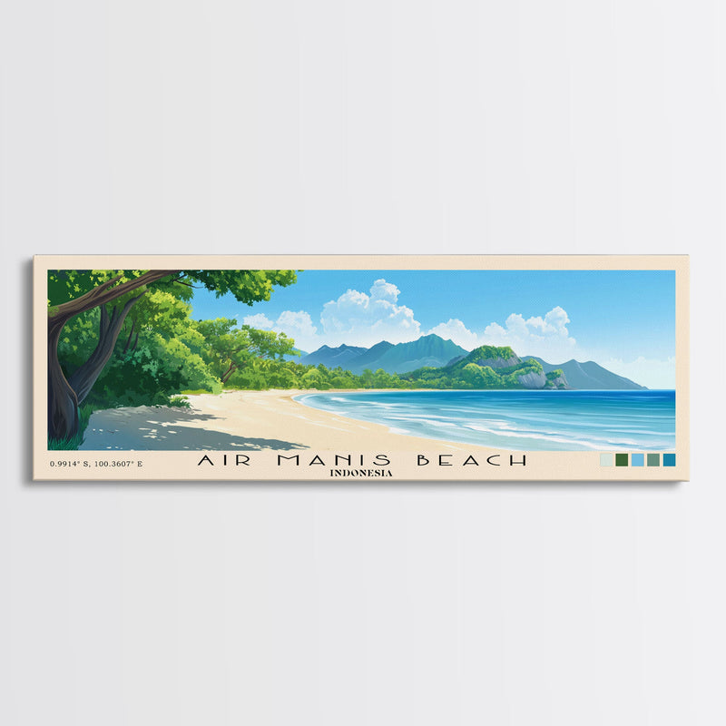 Air Manis Beach, Indonesia Panoramic Beach Print, Vacation Gift, Indonesia Wall Art, Framed Canvas Print, Framed Beach Painting