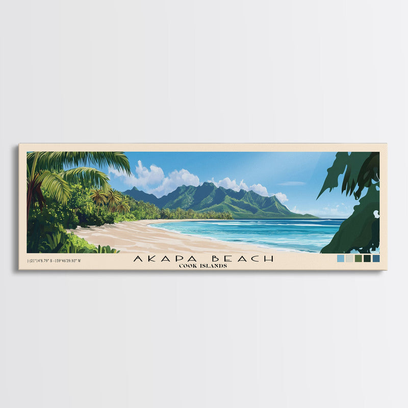 Akapa Beach, Cook Islands Panoramic Print, Vacation Gift, Cook Islands Wall Art, Beach Painting, Beach Decor, Beach Or Lakehouse Art