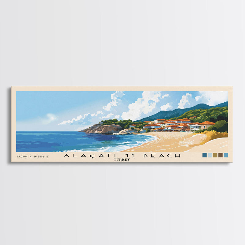 AlaÃ§atÄ± 11 Beach, Turkey Panoramic Beach Print, Vacation Gift, Turkey Wall Art, Beach Painting, Beach Decor, Beach Painting